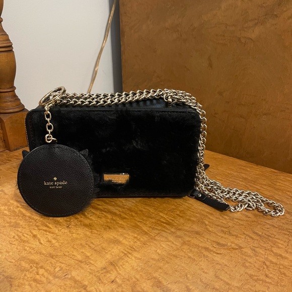 NWOT Kate Spade Faux Fur Cat Clutch with Crossbody Strap and Matching Keychain - Picture 3 of 5